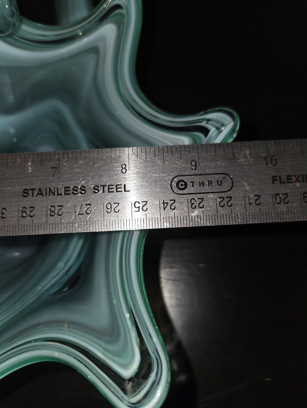 Vintage MCM Murano Style Hand Blown Cornucopia Swirl Teal Blue Art Glass 11 1/2" - Picture 8 of 9